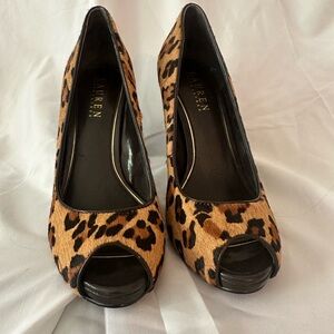 Leopard Print Peep Toe Heels by Lauren Ralph Lauren size 6M